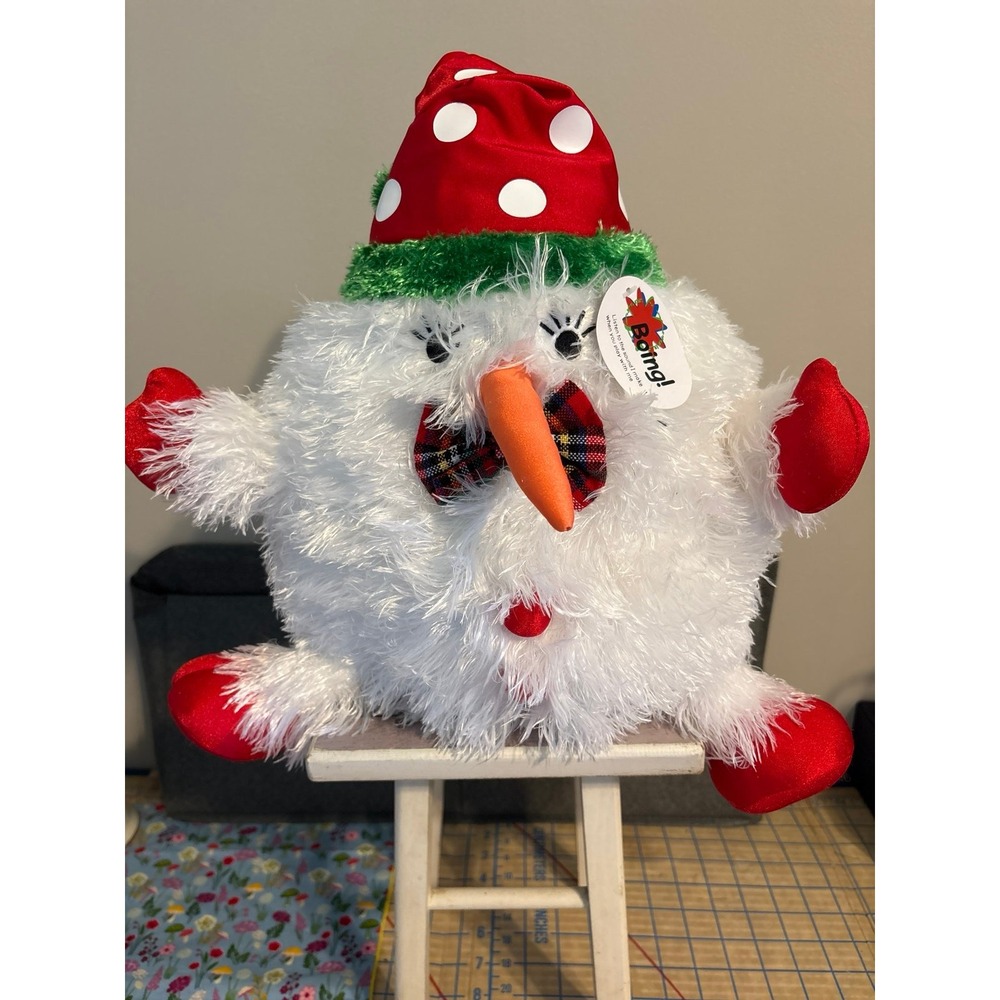 Moshi Holiday Plumpeez Snowman Boing Bouncing Plush Stuffed Animal White Red Hat